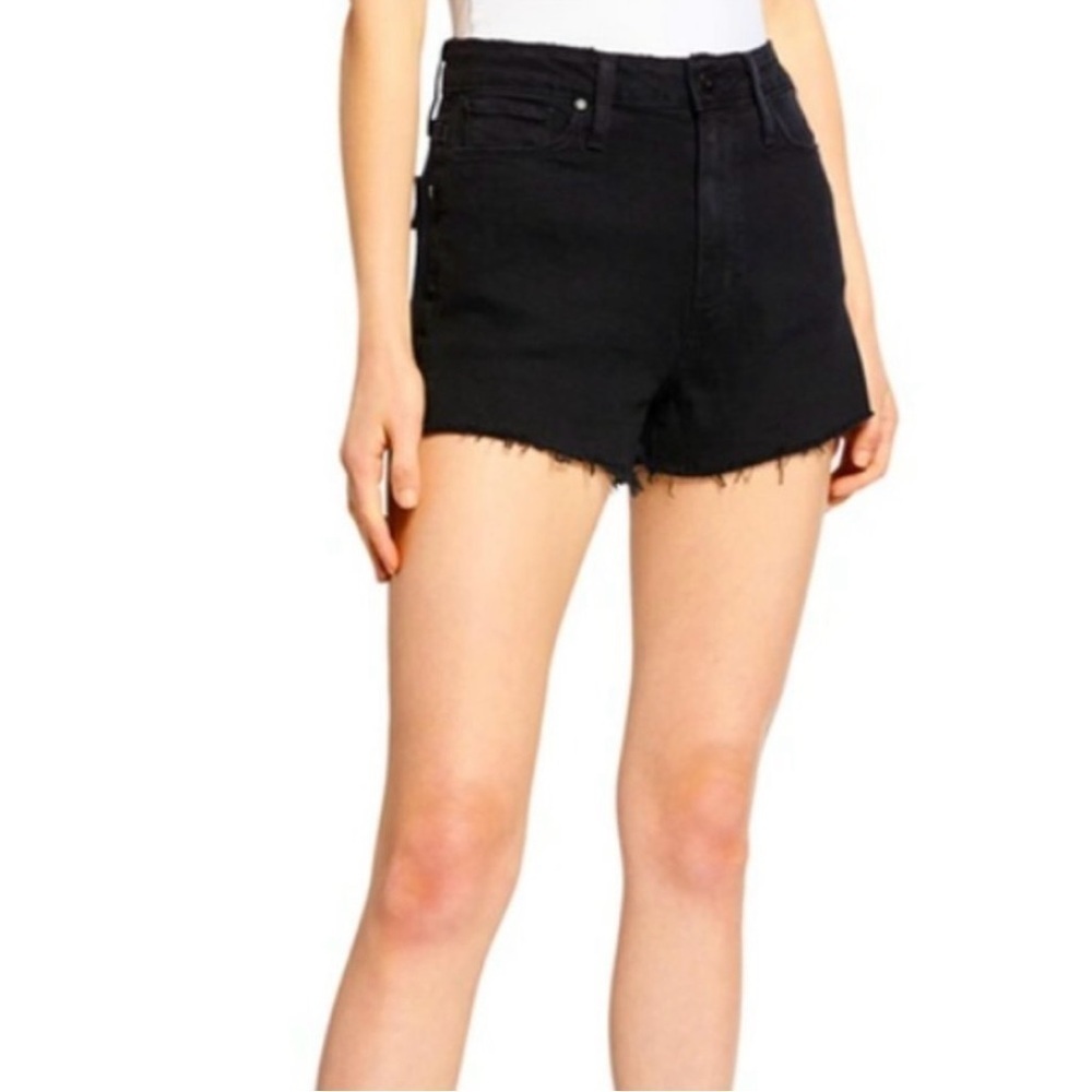 PAIGE High Waisted Raw Hem Vintage Black Margot Stretch Jean Shorts Size 28 or 6